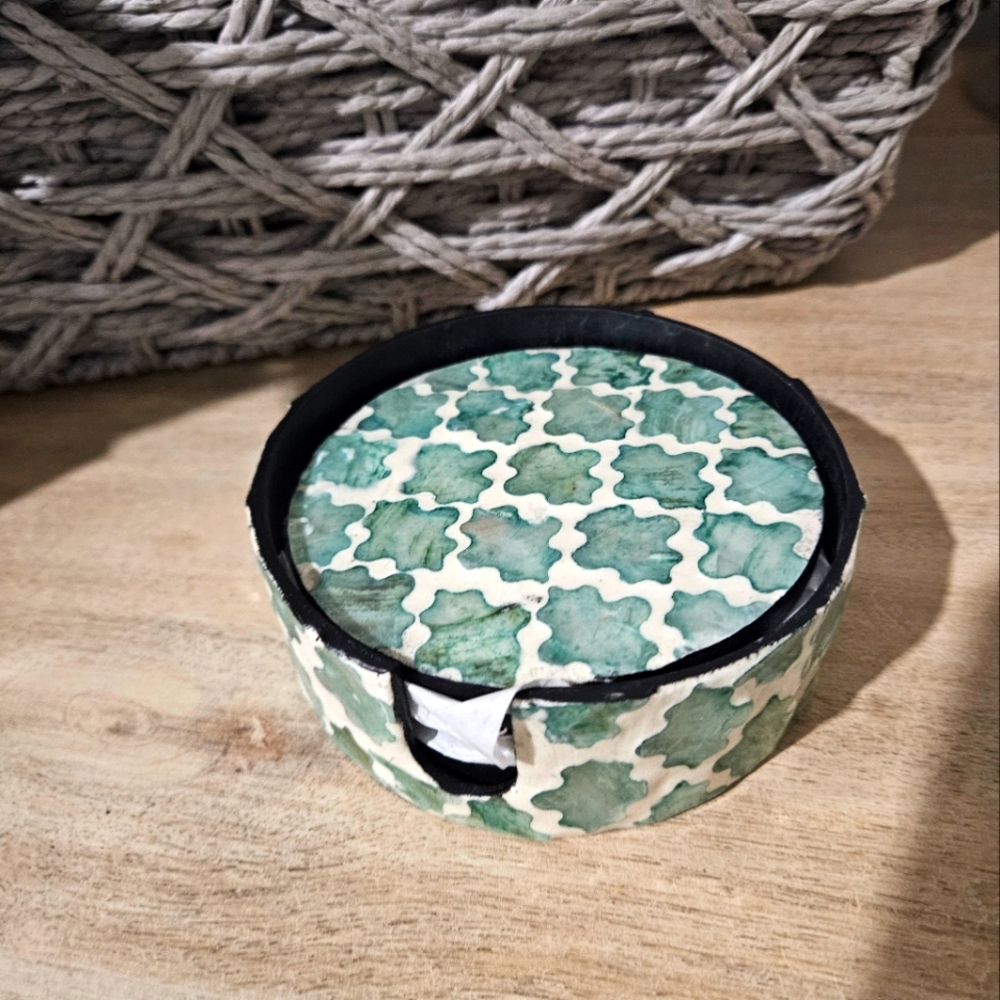 Teal Trellis Coaster Set